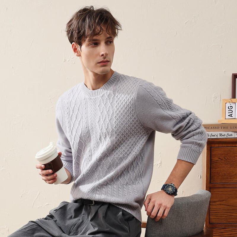 Komon Boca Herren Dick Warm Rundhals Zopfmuster Wollpullover