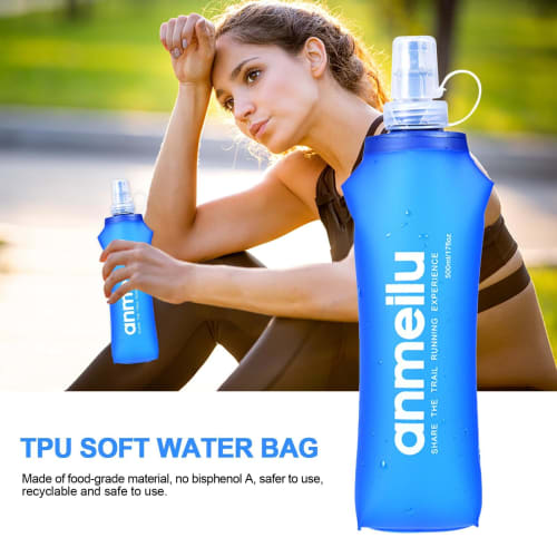 Krujecnt Collapsible TPU Soft Flask Hydration Water Bottle for Running, 250ml/500ml with Straw, Portable Sports Water Bottle with Dustproof Cap, Light