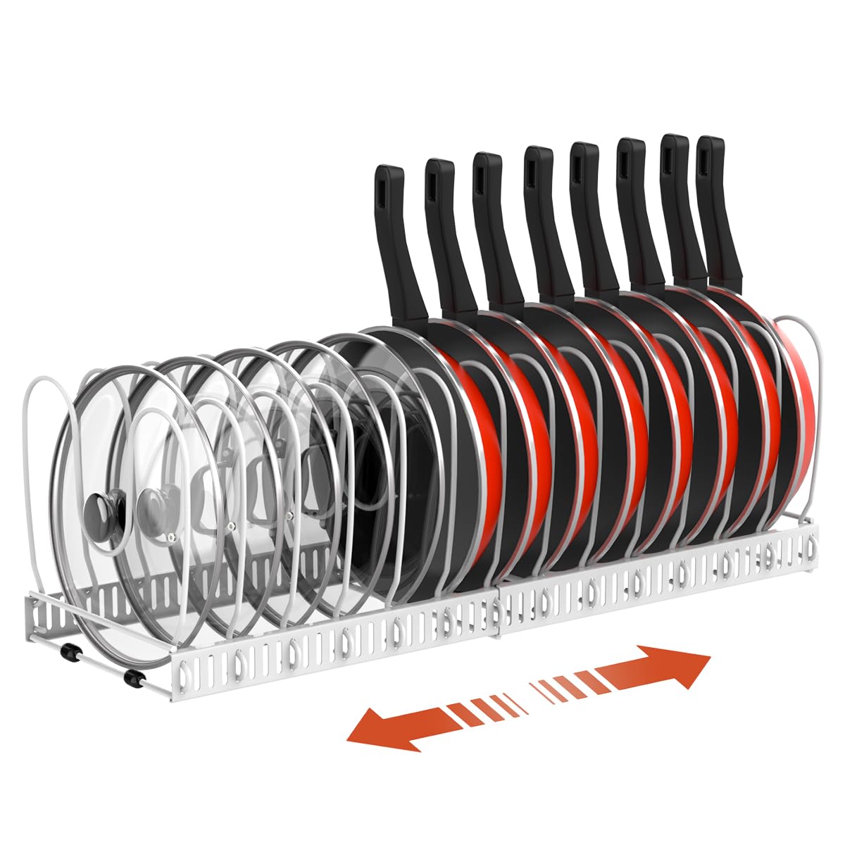 

Органайзер для крышек кастрюль, улучшенный расширяемый органайзер для кастрюль и сковородок с 14 регулируемыми глубокими U-образными разделителями, стойка для хранения кастрюль и сковородок