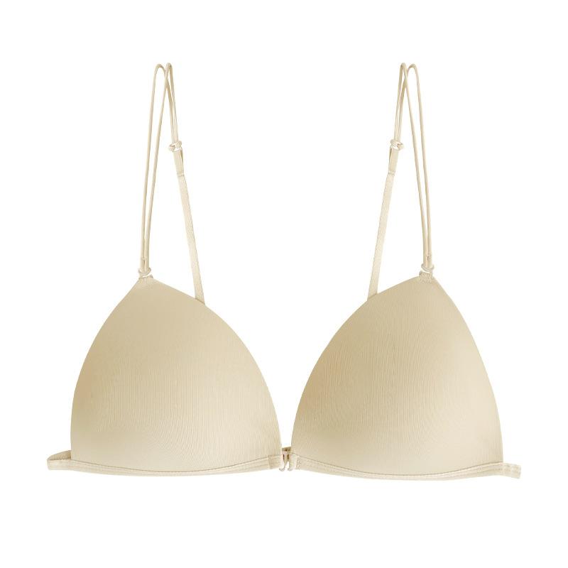 Summer Sexy Underwear Women's French Small Breasts Gather Without Steel Ring Bra Thin Strap Smooth Front Buckle Beautiful Back Underwear