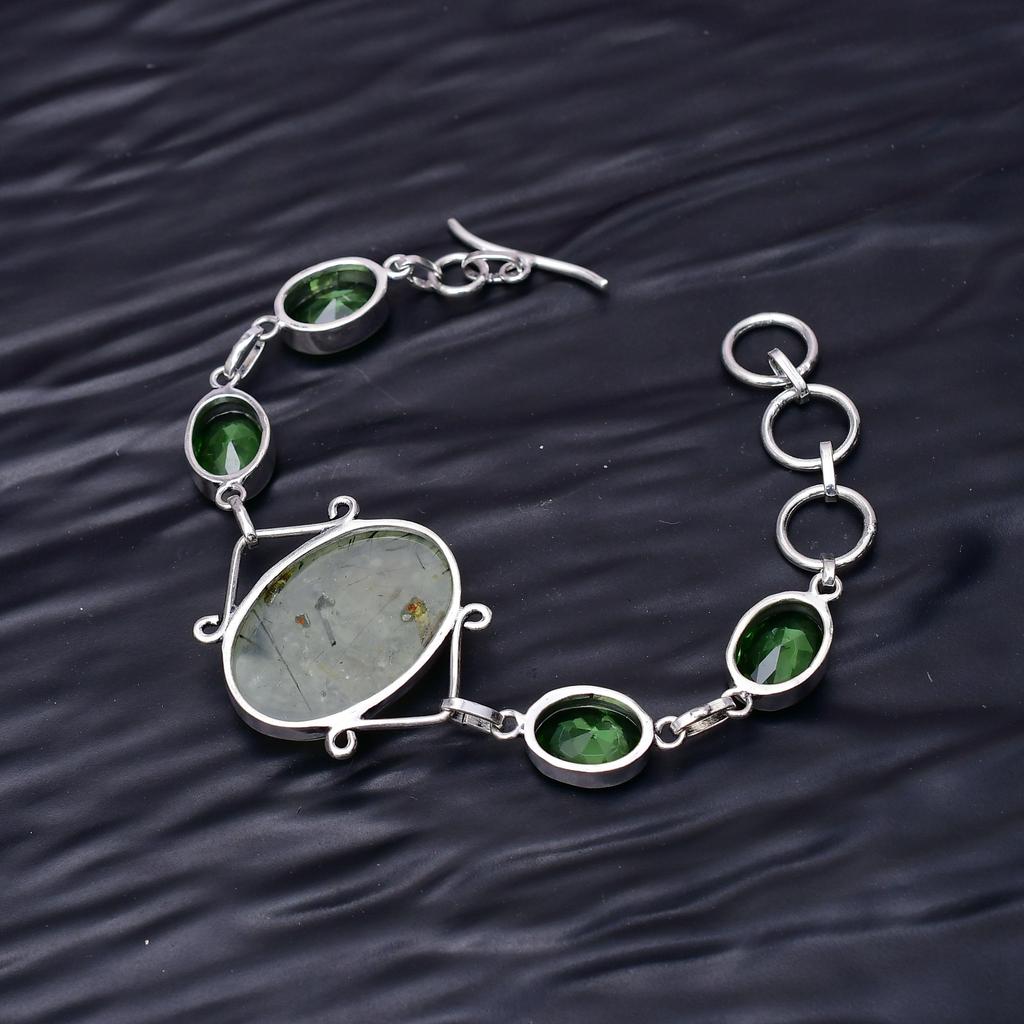 Prehnite & Green Amethyst Gemstone : 925 Sterling Silver Handmade Multi Gemstone Bracelet Jewelry