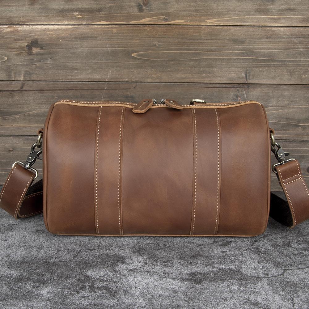 Retro Crazy Horse Leather Crossbody Leather Men's Bag Round Bucket Bag Single Shoulder Bag Large Capacity Outdoor Travel Leisure Backpack