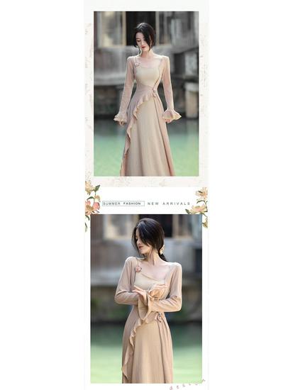2026 Schickes Retro Chinesischer Stil Damen Frühling/Herbst Langes Kleid