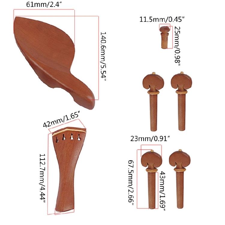 7Pcs Violin Knobs Violino Tailpiece and Pegs Hand Carving Wood Violin Parts