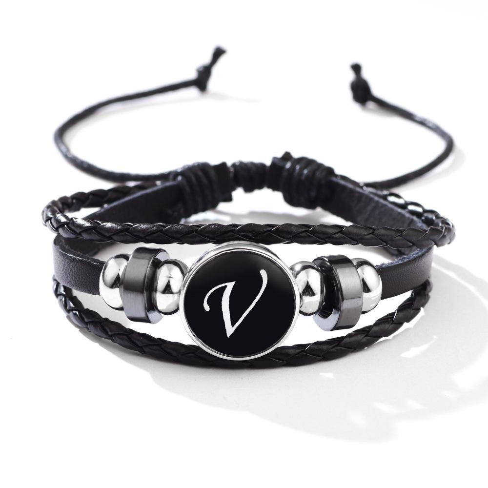 Fashion 26 Letters PU Leather Bracelets Multilayer A-Z Name Initials Bracelet For Men Wrist Accessories Jewelry Birthday Gifts