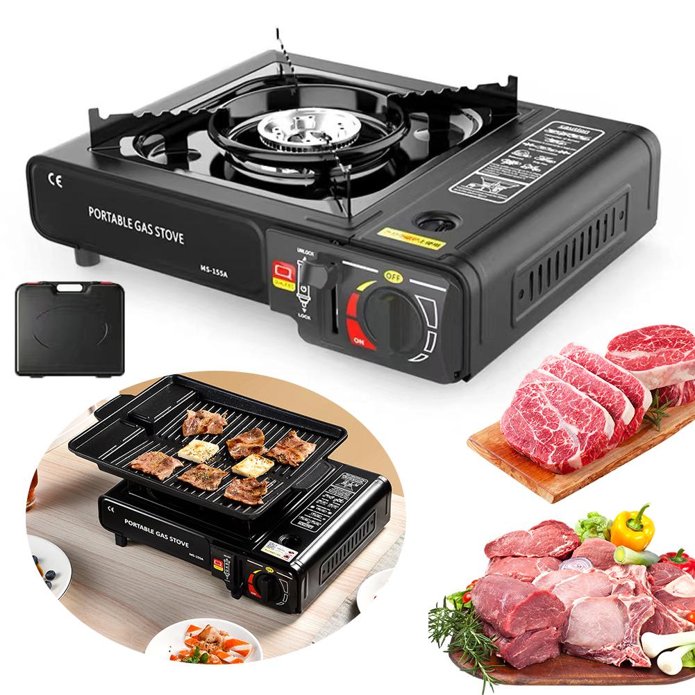 Backpacking Stove Stainless Steel Outdoor Gas Tank Stove with Carry Case Butane Stove for Outdoor Hiking Camping Road Trips