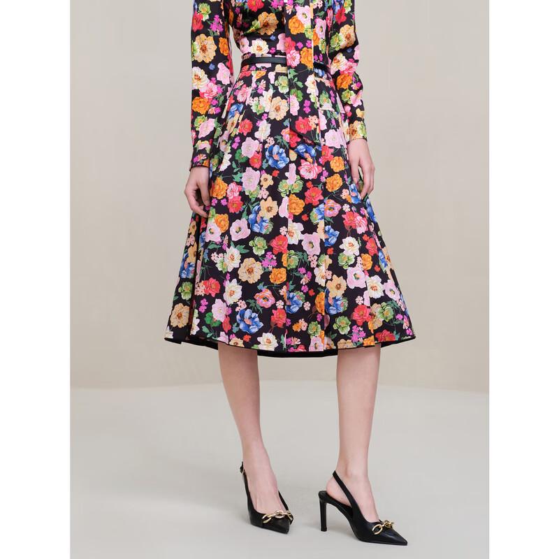 JUZUI Women's Floral Print Lyocell Blend A-Line Skirt