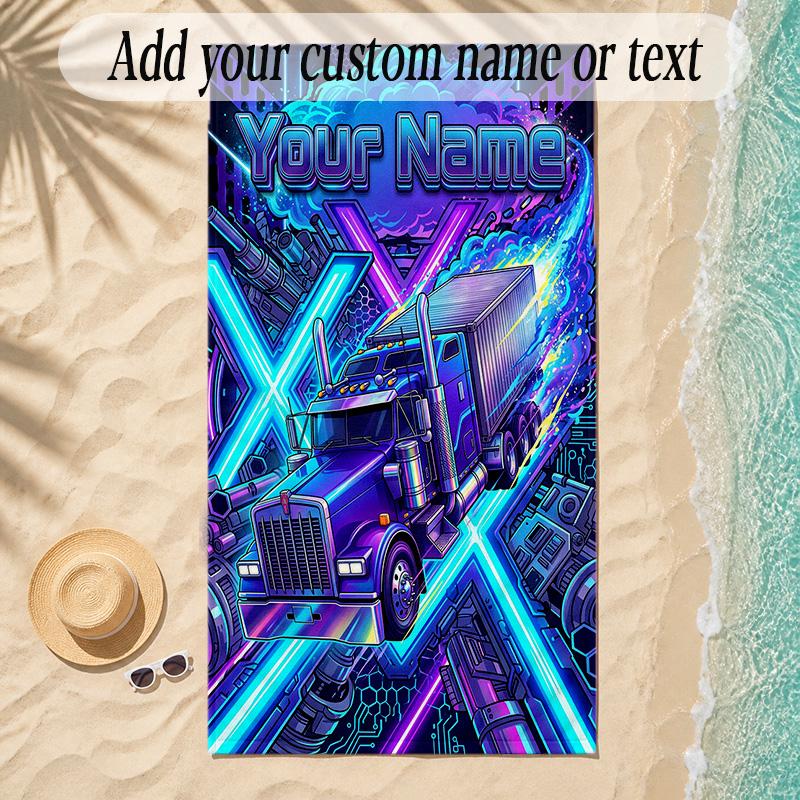 Truck Theme Soft Beach Towel Personalized Custom Name Text Towel Portable for Beach Pool Travel