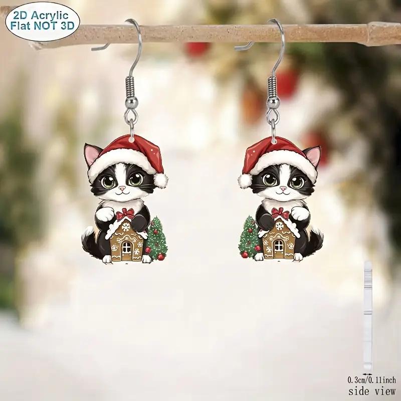 Bohemian Christmas Cat Santa Hat Acrylic Earrings
