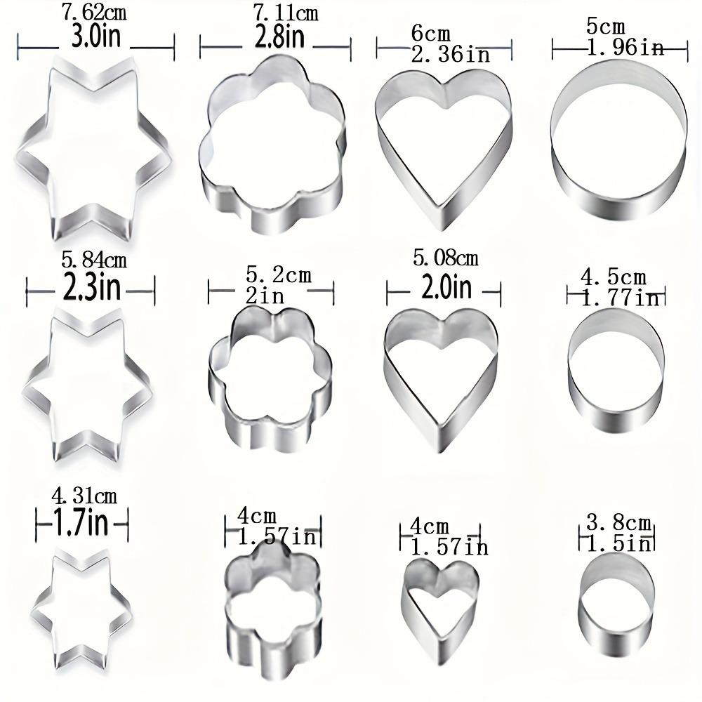 

12-Piece Stainless Steel Cookie Cutter Set, Flower Circle Heart Star Shapes for Cakes Sandwiches, Baking Tool