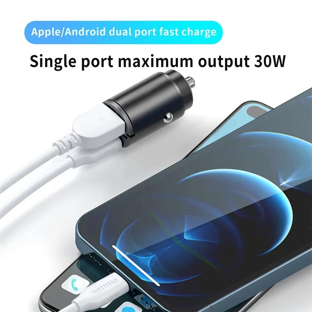 NEW 100W/200W QC3.0 PD Mini Car Charger 12-24V Lighter Fast Charging Car USB Type C Charger for Xiaomi Samsung Huawei IPhone