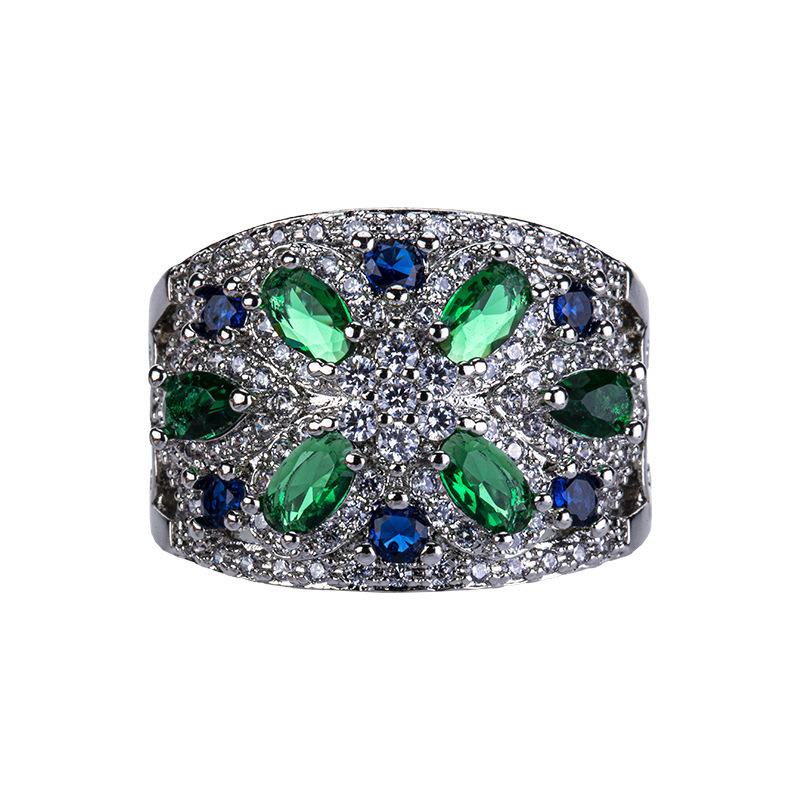 Übertreibener Luxusring Damen Imitation Farbiger Schatz Retro-Stil Glänzender Diamant Zeigefingerring Kreativer Handschmuck