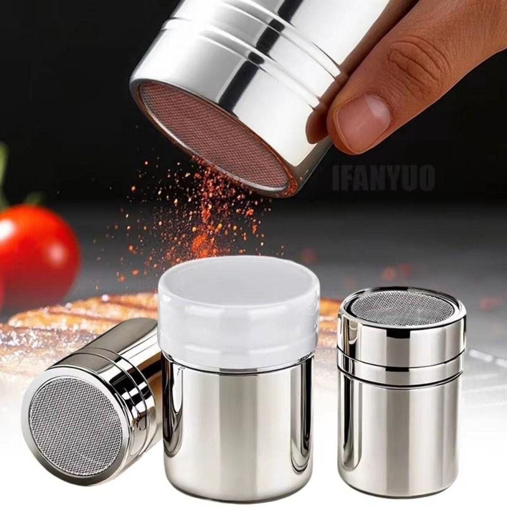 Stainless Steel Fine Mesh Shake Bottle with Dustproof Lid Powder Spreading Tank  Kitchen Supplies