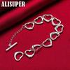 925 Sterling Silver Solid Full Heart Chain Bracelet Jewelry