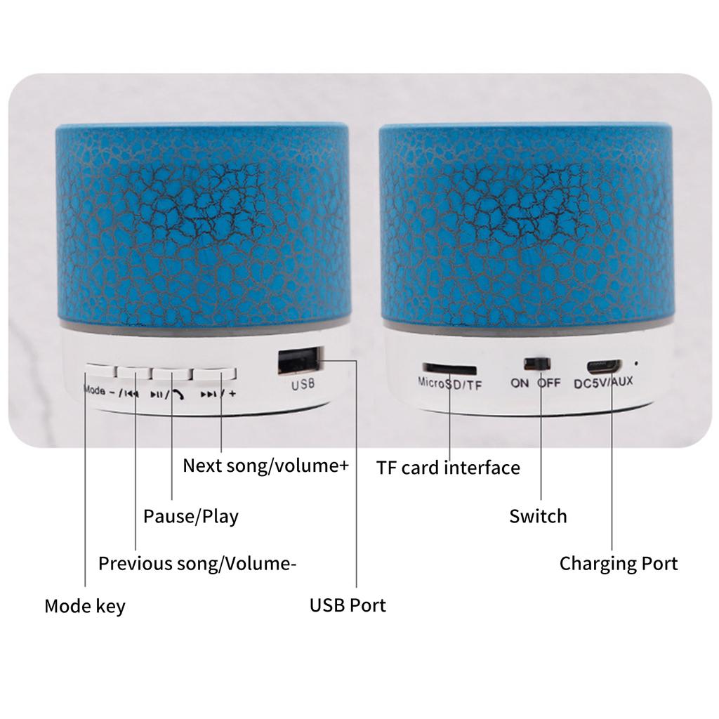 Mini-Lautsprecher, 7-Farben-Lichter, kleiner kabelloser BT-Lautsprecher, tragbarer wiederaufladbarer Lautsprecher für Reisen