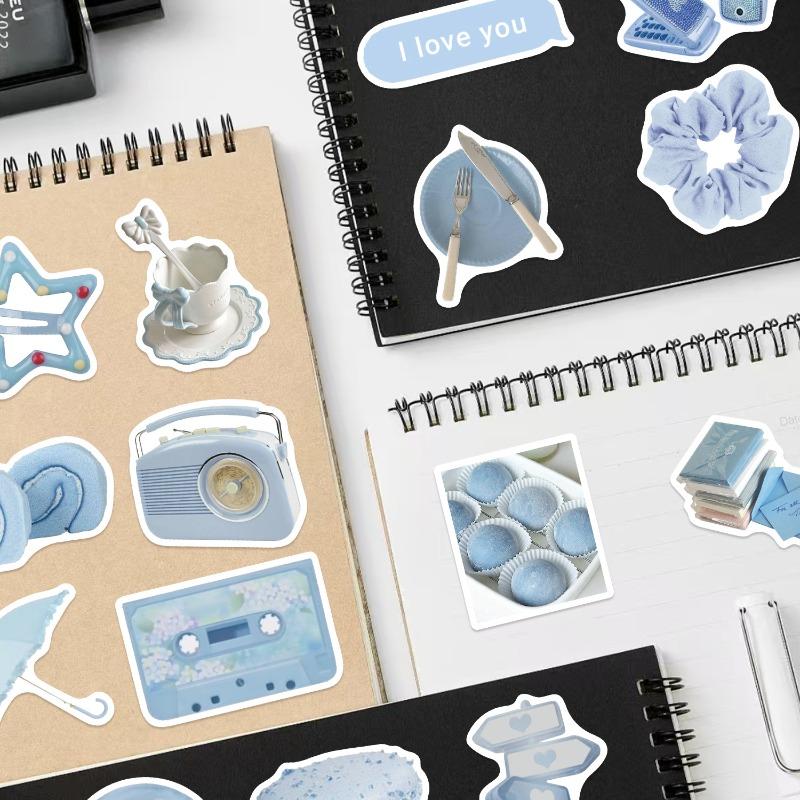 50 Pieces of Light Blue Cartoon Stickers for Decorating The Hand-bound Phone Case, Guitar Waterproof PVC Stickers
