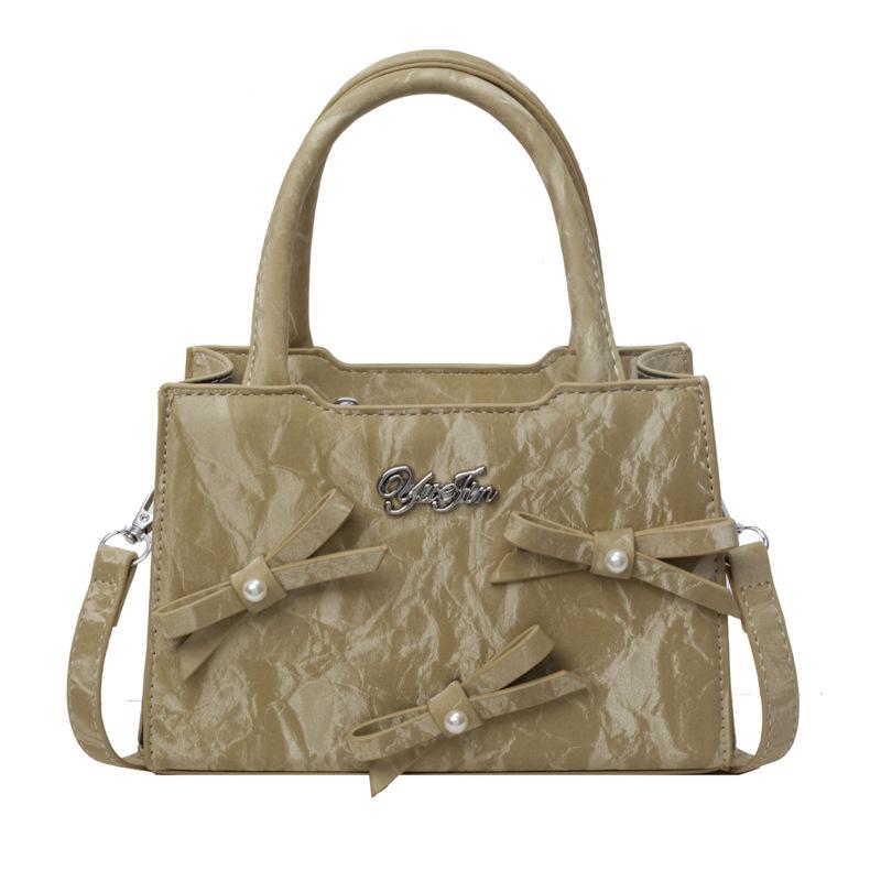 Bow fashion gentle texture handbag 2025 spring new versatile shoulder messenger bag small square bag