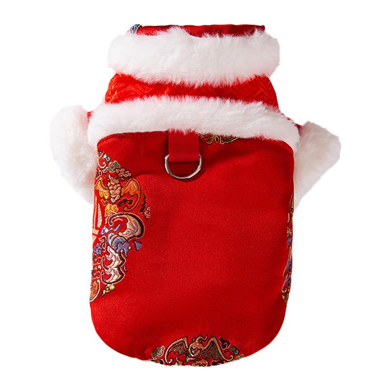 Puppy dog clothes New Year's blessing is coming, festive Teddy Yorkshire New Year's greetings turtleneck fur edge pet two-legged cotton-padded coat