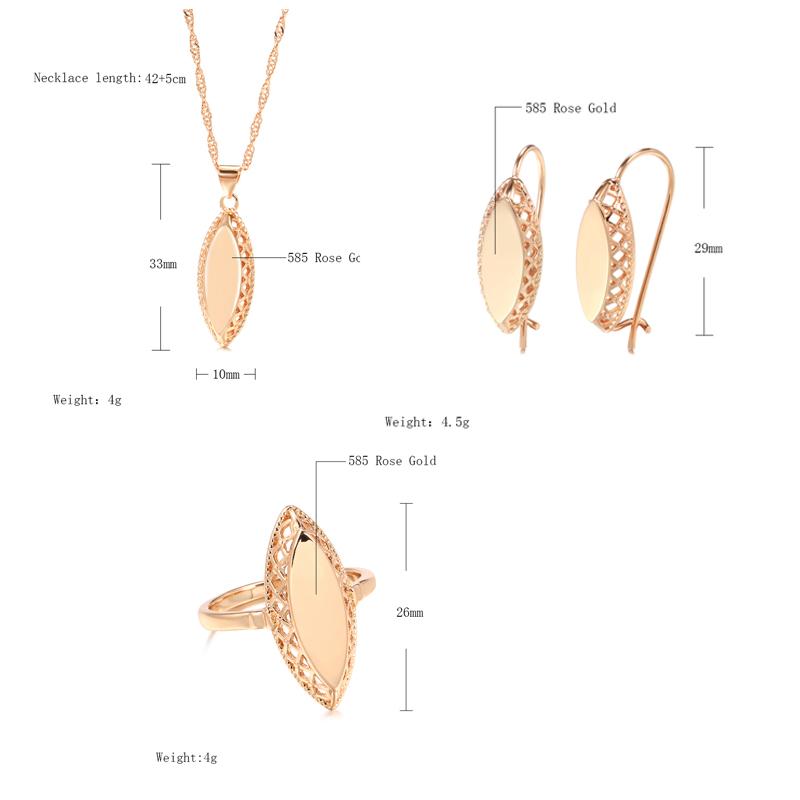 Collana Orecchini Anello Lucidi alla Moda per Donne Oro Rosa Intreccio Semplice Rombi Etnici Set di Gioielli da Sposa