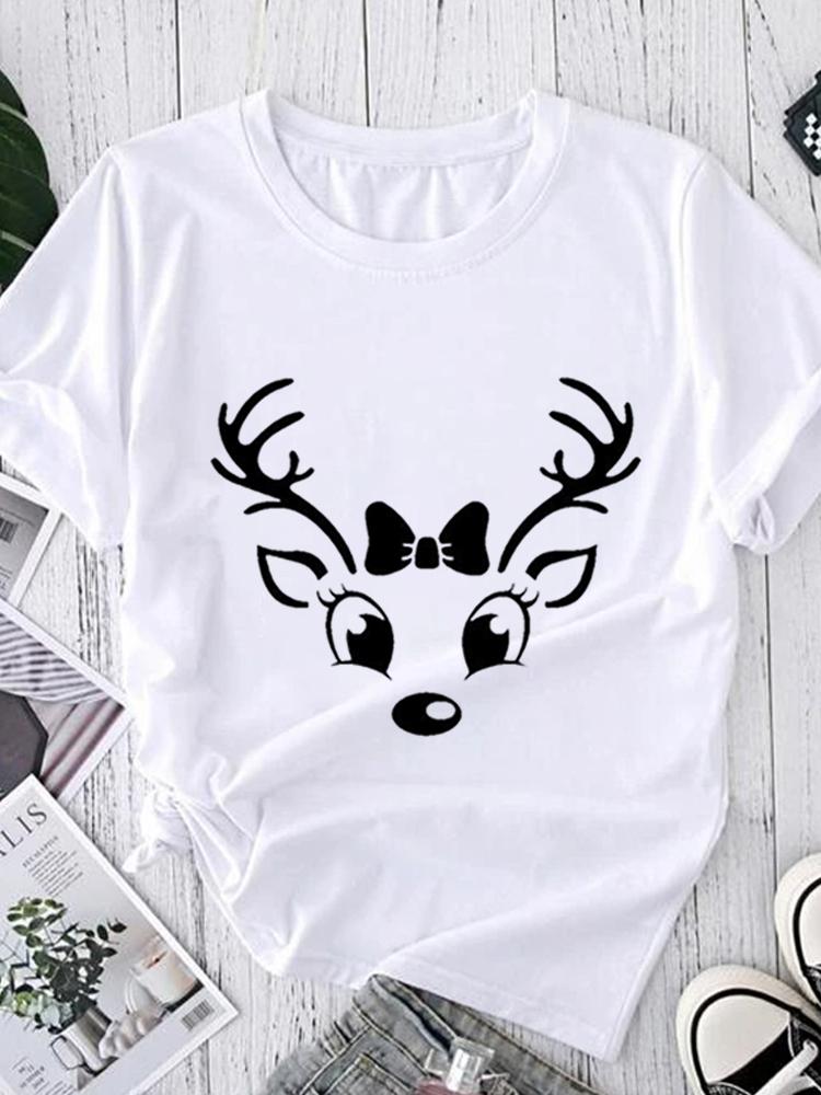 Women Tees Graphic Cartoon Christmas Print Wear Vacation Tops Tees Ladies Short Sleeve 90S Summer Fashion Trend Tshirt T-Shirt