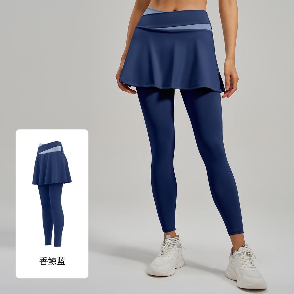 Color matching fake two-piece culottes, high waist, belly and thin fitness wear, anti-light yoga pants for women