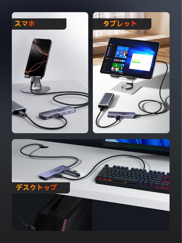 10Gbps Hub with 4 Ports 2 USB Gen 2 Hub with 2 and 2 10G Data Expansion Dock with 1M Nylon Braided Compatible with MacBook iPad iPhone Galaxy and More