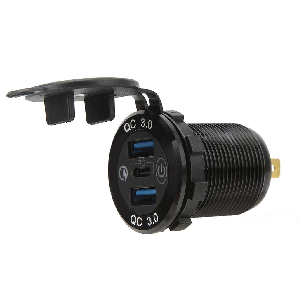 USB Charger Socket 3 Ports Multiple Protection QC3.0 Charger Socket with Waterproof Cover for Cars Trucks Rvs