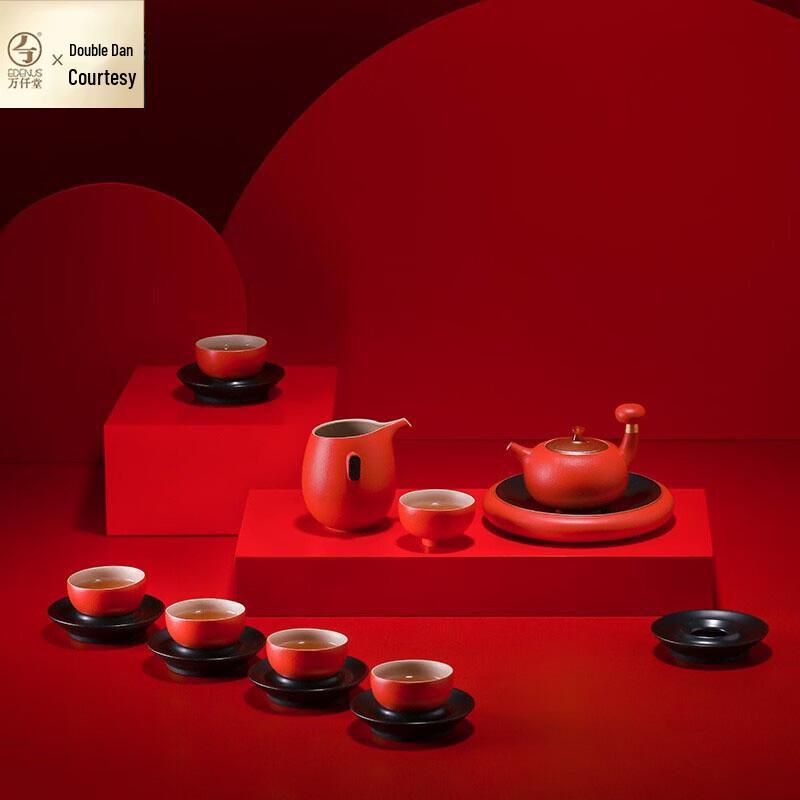Edenus High-End Chinese Red Ceramic Tea Set
