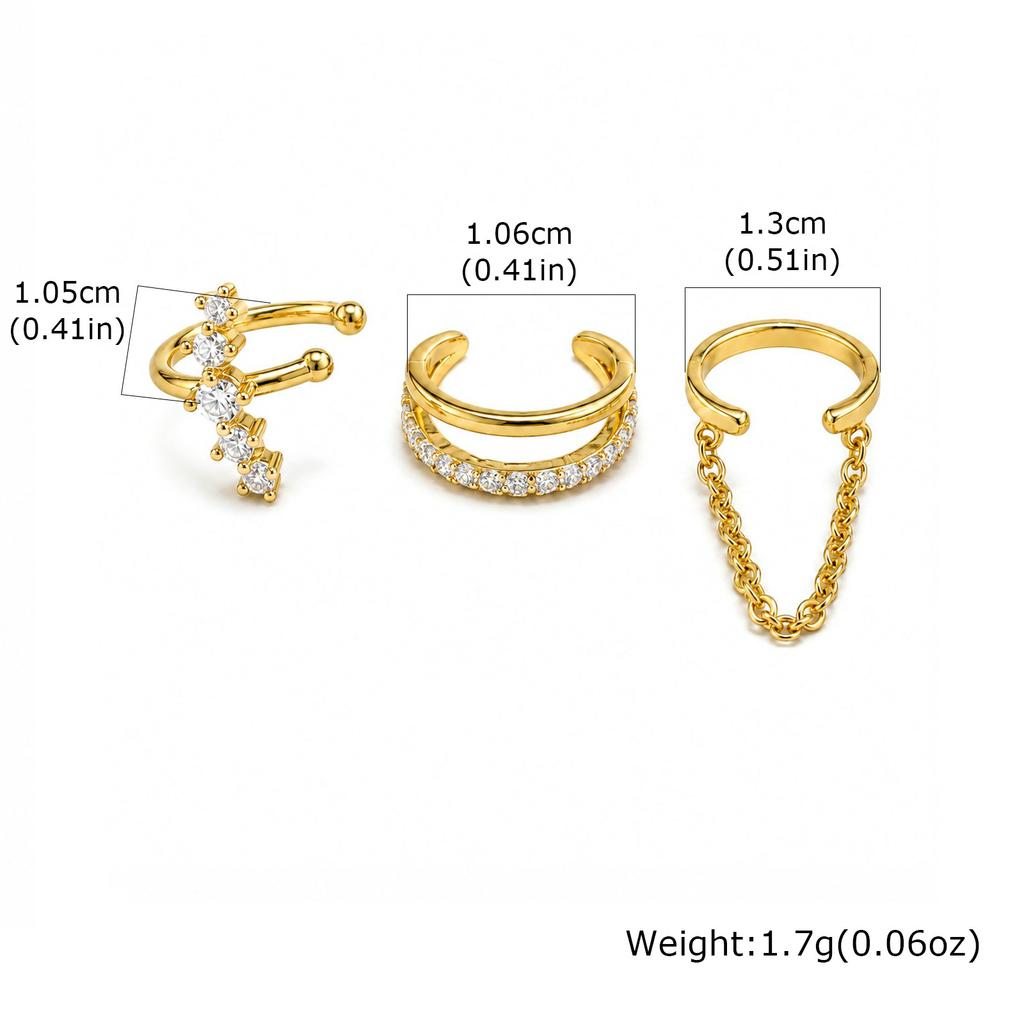 Ear Cuffs for Women, 3pcs Round Zircon Cartilage Clips, Tassel Chain No Piercing Minimalist Jewelry