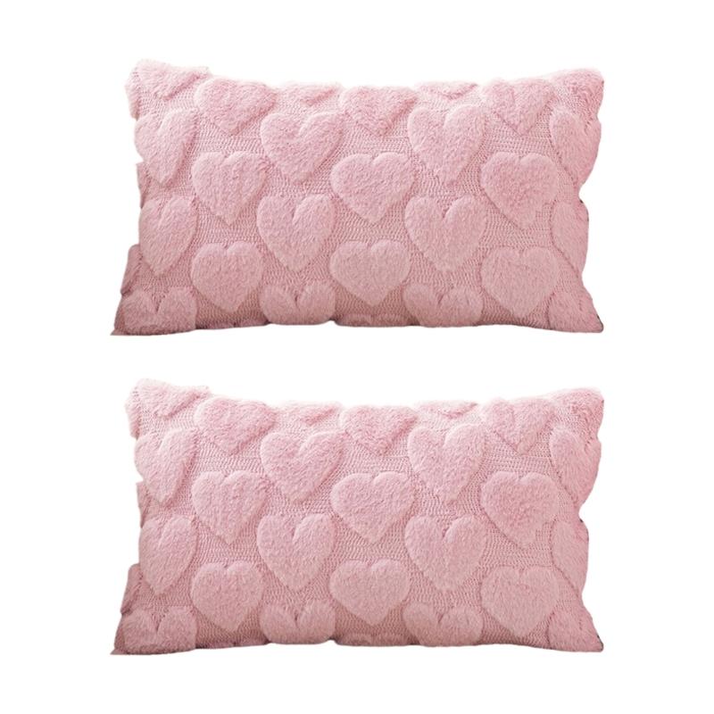 Set of 2 Valentines Day Pink Plushes Pillow Cover Soft Decorative Cushions Case for Home Decoration Pillowcase for Sofa