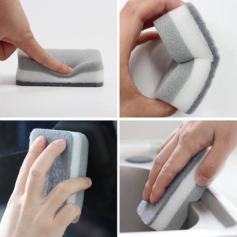 5 Pcs Double-Side Scouring Pads, Gray Kitchen Sponges for Professional & Home Use
