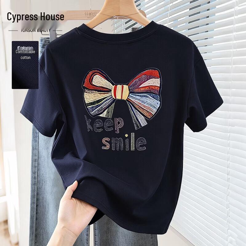 Sibaisha Women s Bowknot Printed Short Sleeve T-Shirt M