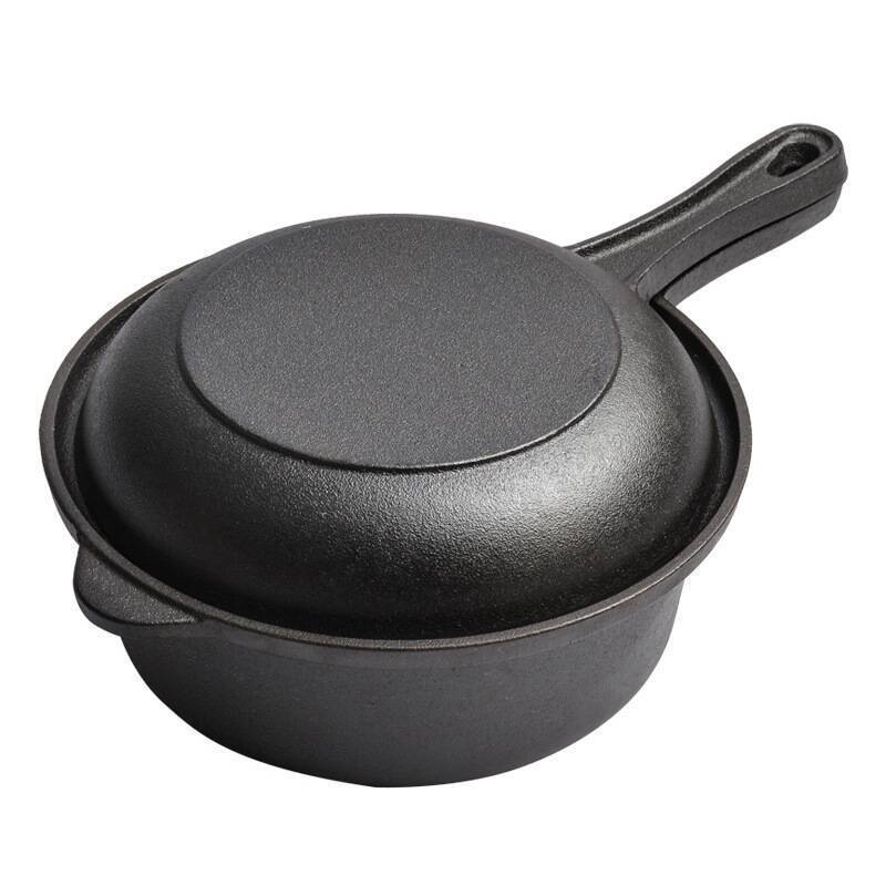 Cast iron dual-purpose pan, flat-bottomed steak frying pan, household soup pan, uncoated saucepan, thickened old-fashioned raw iron pan