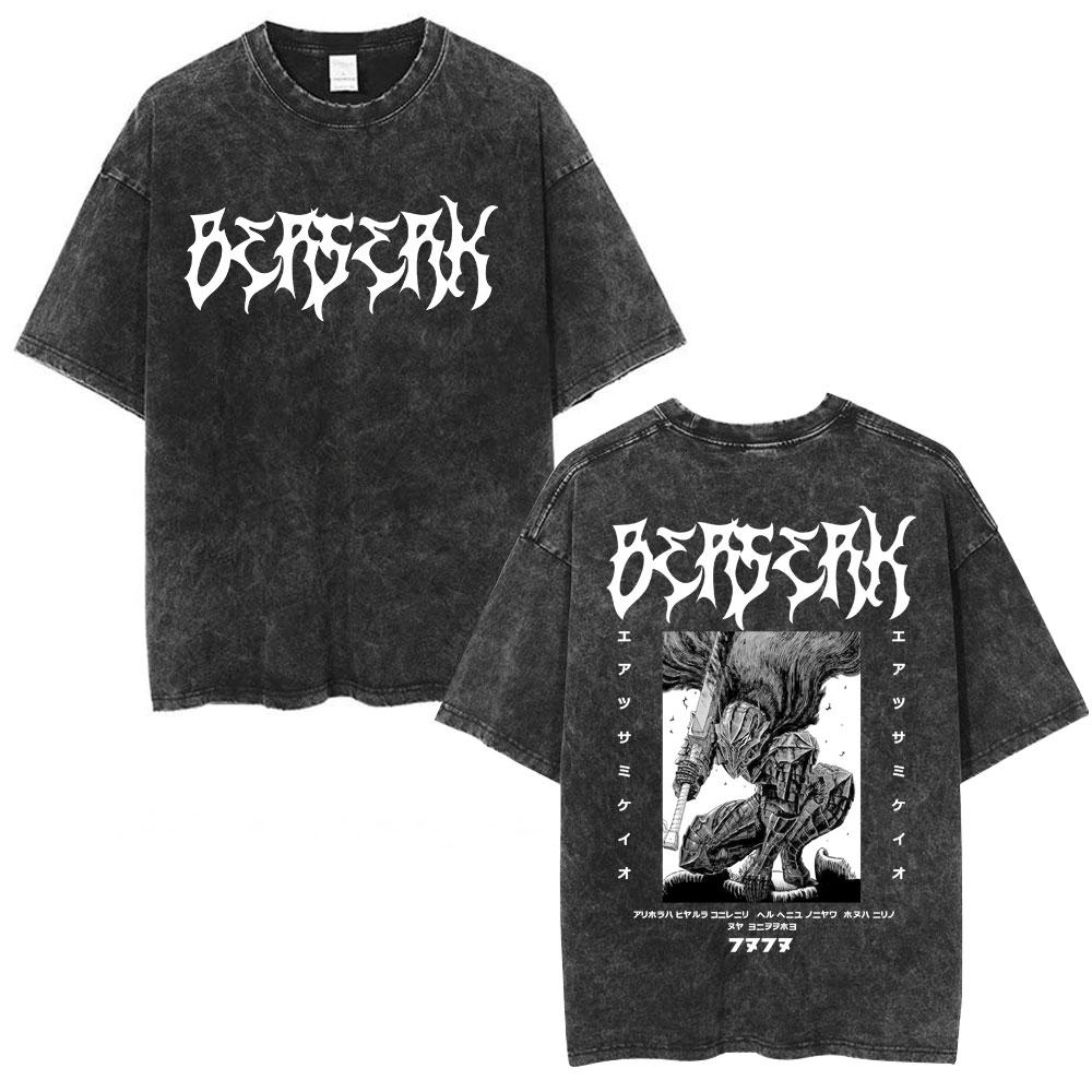 Japanese Anime Berserk Guts Vintage Washed T Shirt Griffith Swordsman Gatsu Sacrifice Zodd T-shirts Unisex Cotton Casual T-Shirt