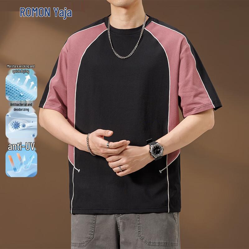 ROMON Men's UV Protection Spliced Casual Short Sleeve T-Shirt