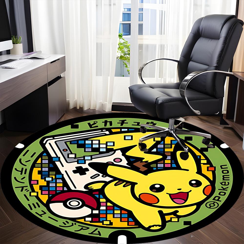 1pc Pikachu Gaming Office Round Area Rug, Indoor Mat Suitable For Office, Under Office Chairs Bedroom Living Room Home Decor, Room Deco