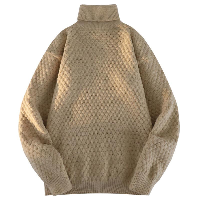 White Pullover Turtleneck Men's Knitted Sweater Autumn and Winter New Trendy Brand Loose Casual Student Sweater