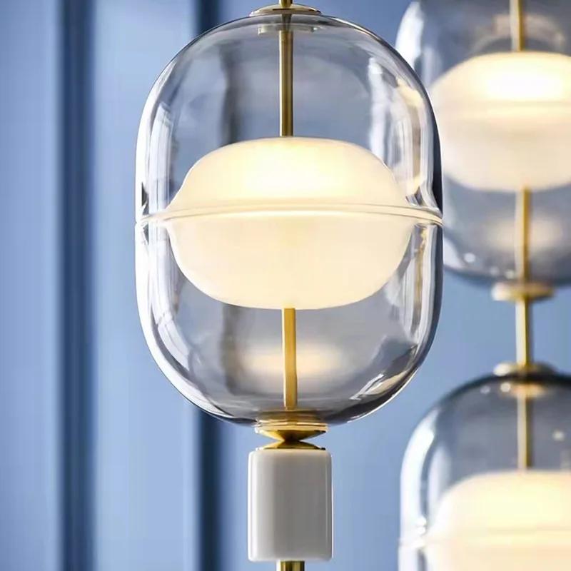 Nordic creative restaurant chandelier metal gray amber glass chandelier ceiling LED lights bedroom Room decoration chandelier