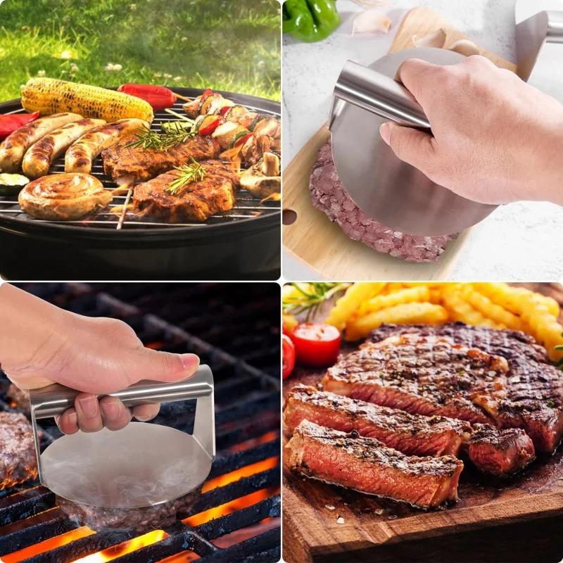 Hamburger Meat Press 430 Stainless Steel Non-Stick Meat Burger Press Circular Square Burger Kitchen Tool Meat Press