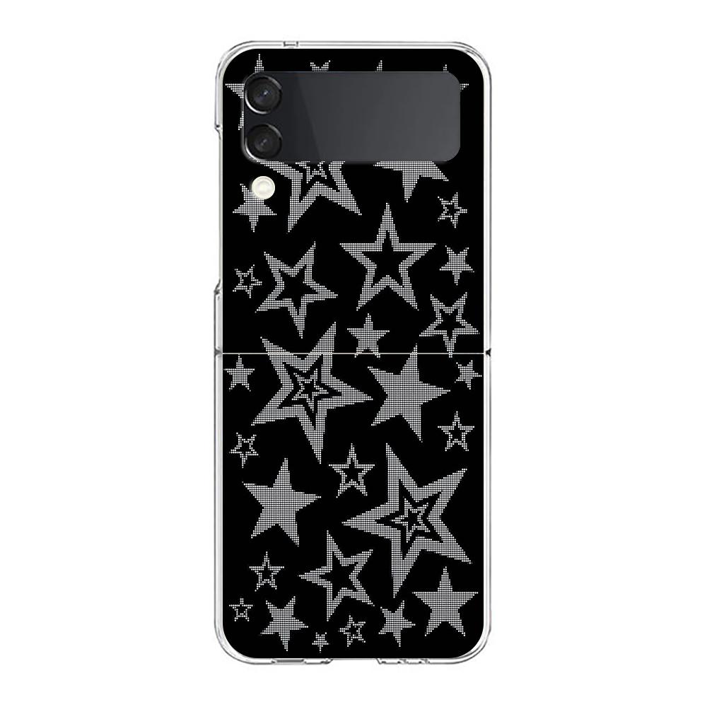 Phone Cover For Samsung Galaxy Z Flip 7 6 5 4 Case Transparent For Samsung Z Flip 3 Hard PC Bag Silver Five-Pointed Star Pattern