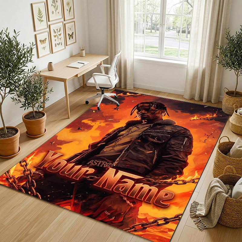 Covor personalizat din catifea de cristal, Nume personalizat imprimat Travis Scott, Covor pufos pentru decor interior casă