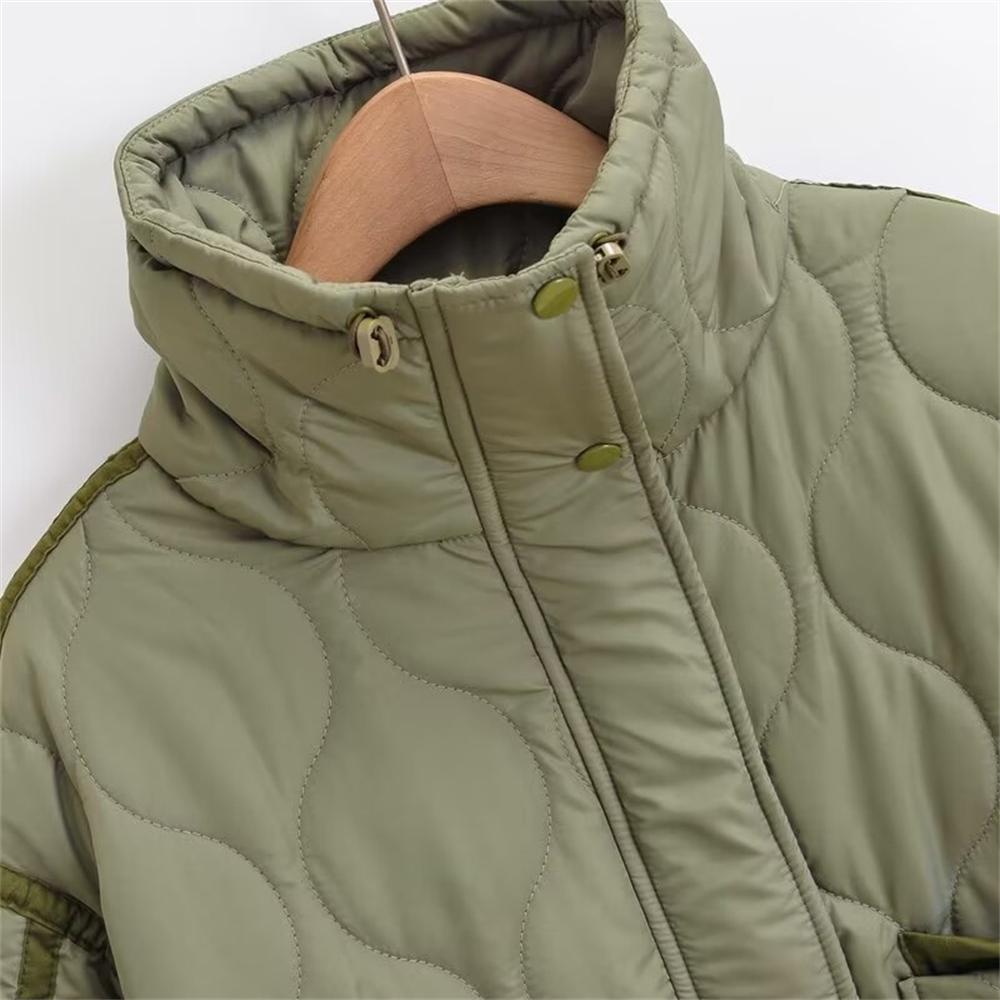 Winter Women's Clothing Style Simple  Loose Warm Windproof Stand Up Collar Lightweight Cotton Jacket