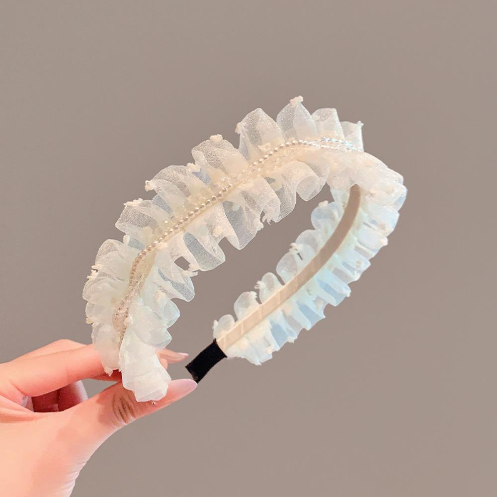 Bílý princeznovský vlasový obruč Roztomilá dětská čelenka Elegantní perlová mašle Vlasové pásky pro děti