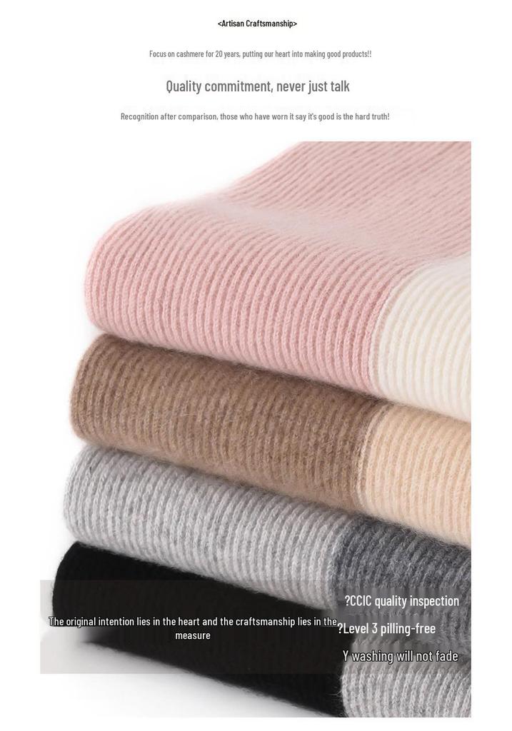 Unisex 100% Cashmere Color Block Ribbed Knit Scarf for Autumn/Winter