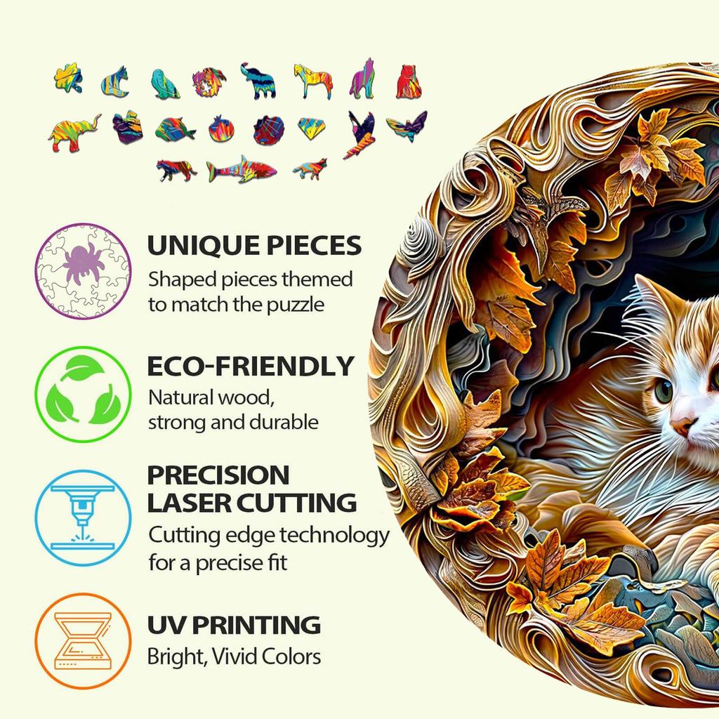 Spring Cat - Wooden Puzzle Ideal For Advanced Players - Creativity Multiple Special Shapes Creativity Gifts Ideal For Boys and Girls