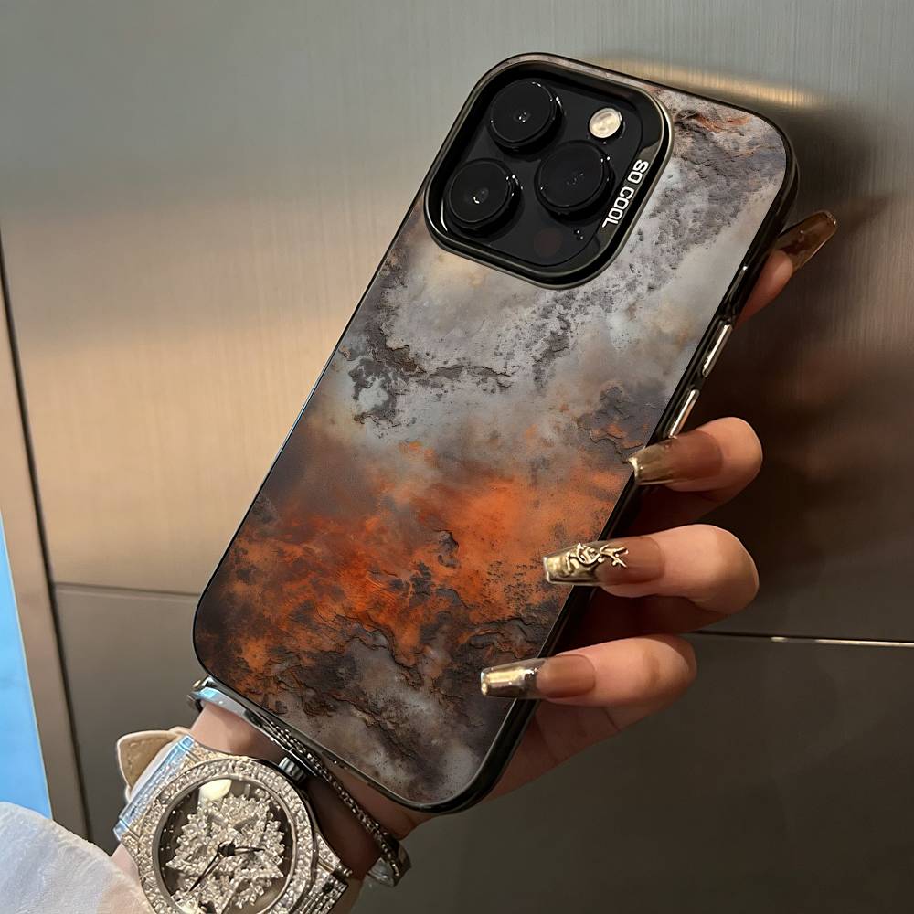 Natural- Rust- Texture Phone Case For iPhone 17,16,15,14,13,12,11 Plus Pro Max Colored Silver Phone Case