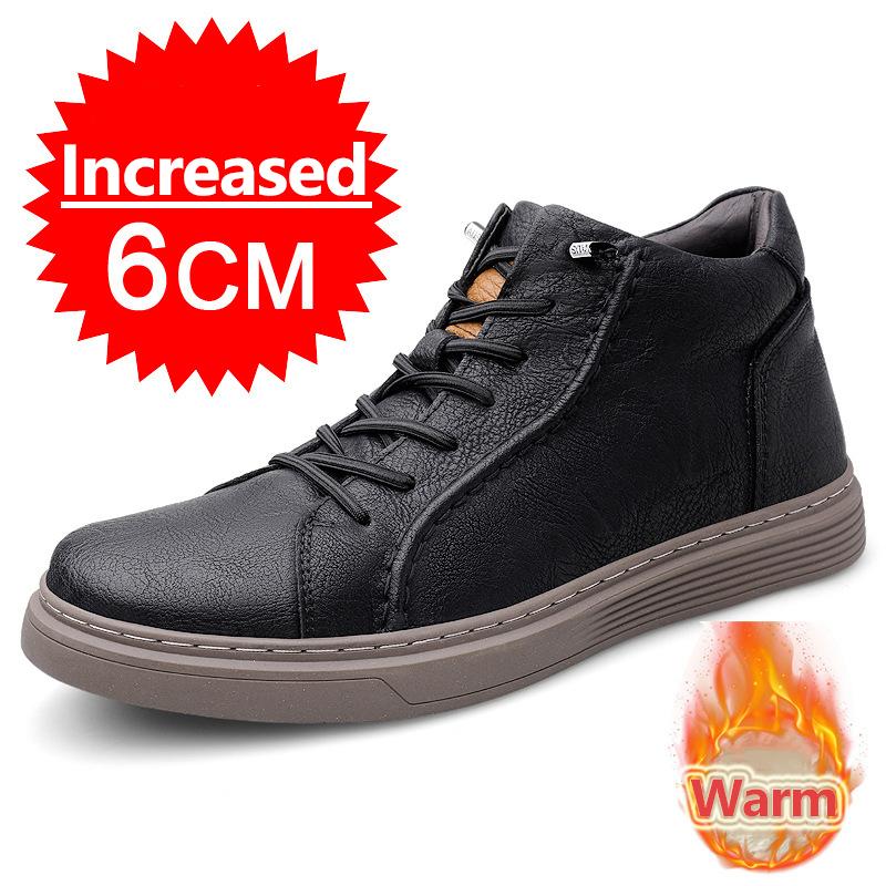 Fashion Men Sneakers Elevator Shoes Hidden Heels Leather Board Shoes Heightening 6CM Increase Casual Sports Height Shoes Big Size 36-46