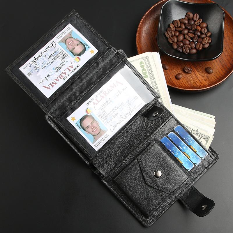 Men's Retro Business Casual Short Wallet Travel Passport Carry on - Leather Billfold Coin Pocket Card Holder
