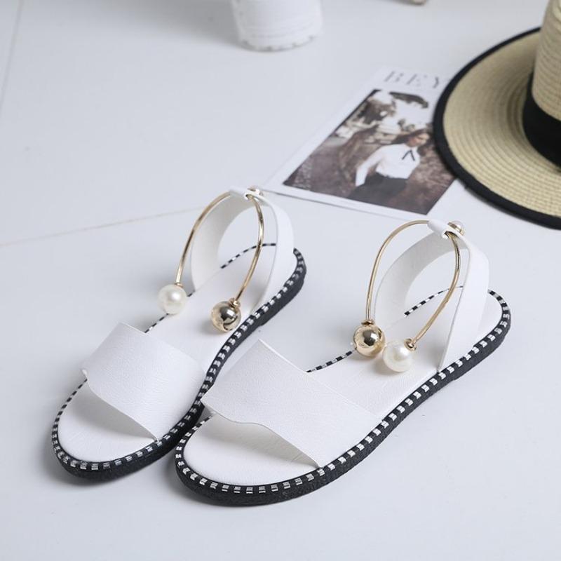 Новый стиль сандалий на плоской подошве, простые и повседневные женские туфли 35 белый