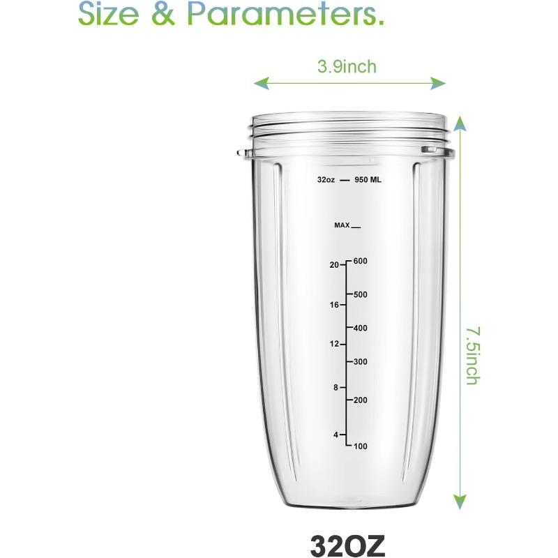 Replacement Parts 32oz Blender Cups (2 Packs) Replacement Blender Cups Compatible with NutriBullet 600w and 900w Blender